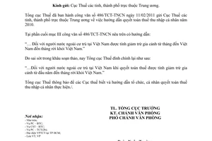 Công văn 659/TCT-VP đính chính Công văn 486/TCT-TNCN hướng dẫn quyết toán thuế