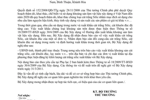 Công văn 294/BXD-VLXD cân đối cung-cầu cát trắng Silic sử dụng trong nước