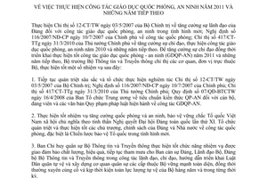 Công văn 02/CT-BTTTT thực hiện công tác giáo dục quốc phòng, an ninh