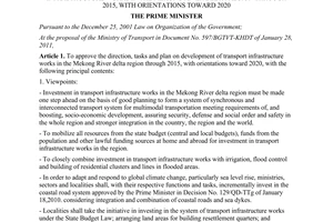 Decision No. 638/QD-TTg on direction, tasks and plan on development of transport