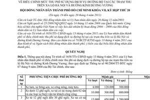 Nghị quyết 02/2011/NQ-HĐND điều chỉnh mức thu phí sử dụng dịch vụ đường bộ