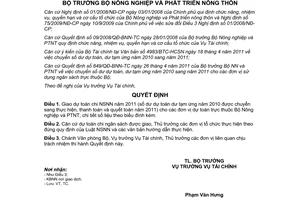 Quyết định 541/QĐ-BNN-TC năm 2011 giao dự toán chuyển số dư dự toán tạm ứng