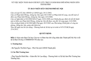 Quyết định 1992/QĐ-UBND  kiện toàn Ban Chỉ huy Cứu trợ và Đảm bảo đời sống