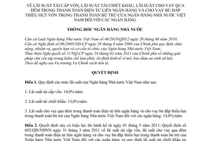 Quyết định 929/QĐ-NHNN  lãi suất tái cấp vốn, tái chiết khấu