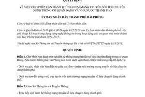 Quyết định 503/QĐ-UBND 2011 vận hành thử nghiệm hệ thống mạng truyền số liệu Hải Phòng