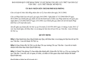 Quyết định 501/QĐ-UBND 2011 Quy chế khai thác và sử dụng tài liệu lưu trữ tại Sở Nội vụ Hải Phòng