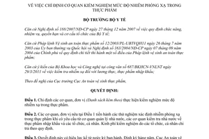 Quyết định 946/QĐ-BYT chỉ định cơ quan kiểm nghiệm mức độ nhiễm phóng xạ