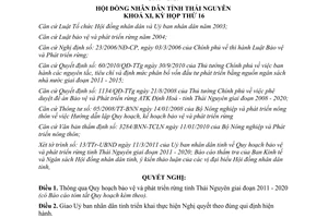 Nghị quyết 03/2011/NQ-HĐND quy hoạch bảo vệ và phát triển rừng tỉnh Thái Nguyên