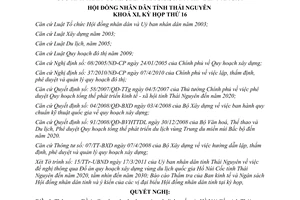 Nghị quyết 01/2011/NQ-HĐND quy hoạch xây dựng vùng du lịch quốc gia Thái Nguyên