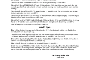 Quyết định 06/2011/QĐ-UBND giao dự toán thu ngân sách nhà nước 2011 cho doanh nghiệp Quảng Trị