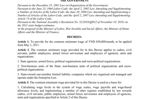 Decree No. 22/2011/ND-CP providing for the common minimum wage