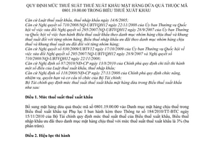 Thông tư 46/2011/TT-BTC  quy định mức thuế suất thuế xuất khẩu mặt hàng dừa qu