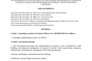 Decree No. 24/2011/ND-CP on investment in the form of build-operate-transfer