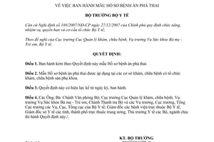 Quyết định 999/QĐ-BYT mẫu Hồ sơ bệnh án phá thai 2011