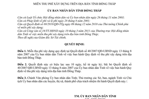 Quyết định 08/2011/QĐ-UBND Miễn thu phí xây dựng