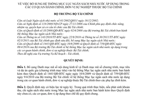 Quyết định 822/QĐ-BTC  bổ sung hệ thống Mục lục ngân sách nhà nước