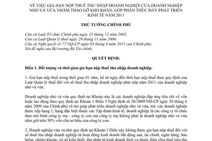 Quyết định 21/2011/QĐ-TTg gia hạn nộp thuế thu nhập doanh nghiệp