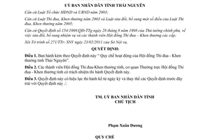 Quyết định 16/2011/QĐ-UBND quy chế hội đồng thi đua khen thưởng Thái Nguyên