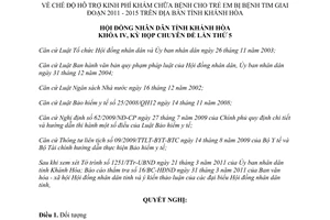 Nghị quyết 06/2011/NQ-HĐND chế độ hỗ trợ kinh phí khám chữa bệnh cho trẻ em bị bệnh tim Khánh Hòa