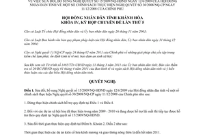 Nghị quyết 01/2011/NQ-HĐND sửa đổi bổ sung Nghị quyết 15/2009/NQ-HĐND Khánh Hòa