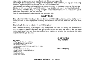 Quyết định 1387/QĐ-BGDĐT Chương trình hành động  phòng chống tác hại