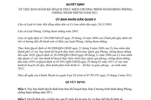 Quyết định 09/2011/QĐ-UBND  chương trình hành động phòng chống tham nhũng