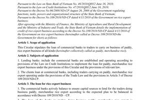 Circular No. 08/2011/TT-NHNN detailing on credit of rice import business