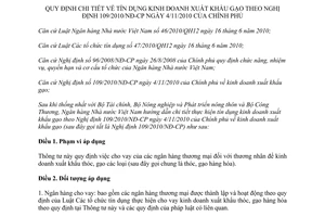 Thông tư 08/2011/TT-NHNN chi tiết tín dụng kinh doanh xuất khẩu gạo