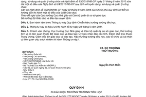 Thông tư 14/2011/TT-BGDĐT  Chuẩn hiệu trưởng trường tiểu học