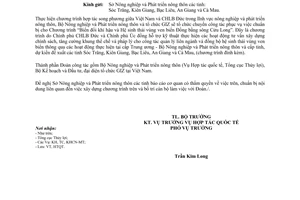 Công văn 1814/BNN-HTQT chuẩn bị dự án “Biến đổi khí hậu và Hệ sinh thái vùng