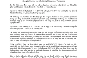 Công báo 4271/BTC-TCT thời hạn thông báo phát hành hóa đơn