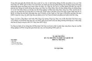 Công văn 1911/BNN-HTQT  phối hợp làm việc với WWF quốc tế tại Geneva