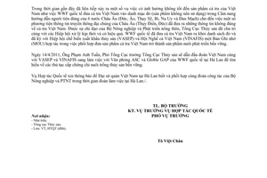 Công văn 1912/BNN-HTQT phối hợp làm việc với WWF quốc tế tại Hà Lan