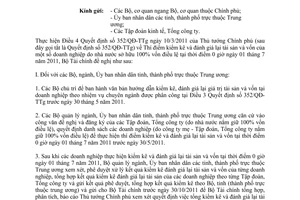 Công văn 4678/BTC-TCDN triển khai thực hiện thí điểm kiểm kê và đánh giá lại