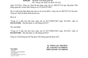 Công văn 1268/TCT-VP đính chính công văn 1002/TCT-CS