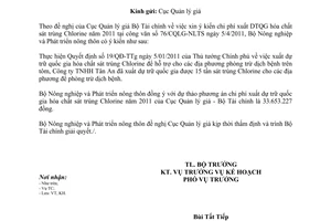 Công văn 1970/BNN-KH thẩm định phí xuất hàng dự trữ quốc gia