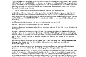 Công văn 541/TY-TS tăng cường triển khai công tác quản lý thú y thủy sản