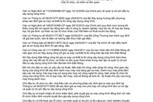 Công văn 253/SXD-KT công bố giá ca máy và thiết bị thi công xây dựng công trình