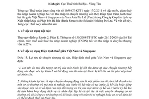 Công văn 1308/TCT-HTQT áp dụng Hiệp định thuế giữa Việt Nam và Singapore