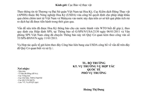 Công văn 2160/BNN-HTQT thông báo Hoa Kỳ nhập khẩu chôm chôm từ Việt Nam