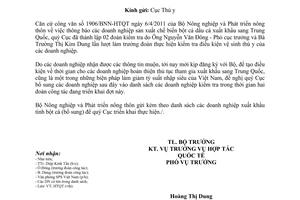 Công văn 2171/BNN-HTQT  bổ sung doanh nghiệp đề nghị kiểm tra điều kiện vệ sinh