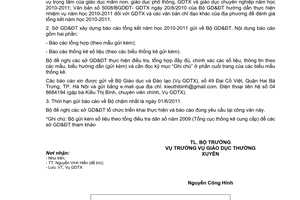 Công văn 2305/BGDĐT-GDTX hướng dẫn tổng kết năm học 2010 -2011