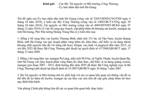 Công văn 2600/VPCP-KTN bổ sung quy hoạch, cấp phép thăm dò khoáng sản kaolin