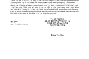 Công văn 39/BXD-HDXD hướng dẫn hoạt động xây dựng