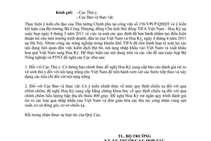 Công văn 2310/BNN-HTQT triển khai các vấn đề kỹ thuật thúc đẩy mở cửa thị trường