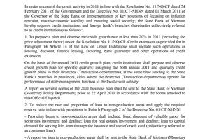 Official Dispatch No. 2956/NHNN-CSTT On controlling the credit activity in 2011