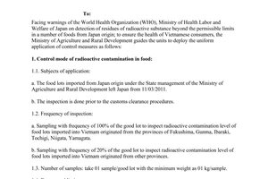Official Dispatch No. 966/BNN-QLCL of April 14, 2011, on control of radioactive residues in foods imported from Japan