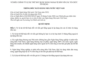 Quyết định 750/QĐ-NHNN  điều chỉnh tỷ lệ dự trữ bắt buộc bằng ngoại tệ