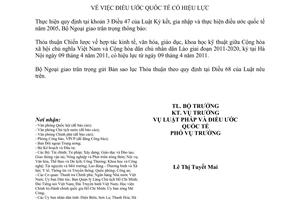 Thông báo 25/2011/TB-LPQT hợp tác kinh tế, văn hóa, giáo dục, khoa học kỹ thuật