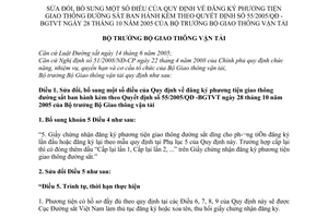 Thông tư 26/2011/TT-BGTVT sửa đổi đăng ký phương tiện giao thông đường sắt